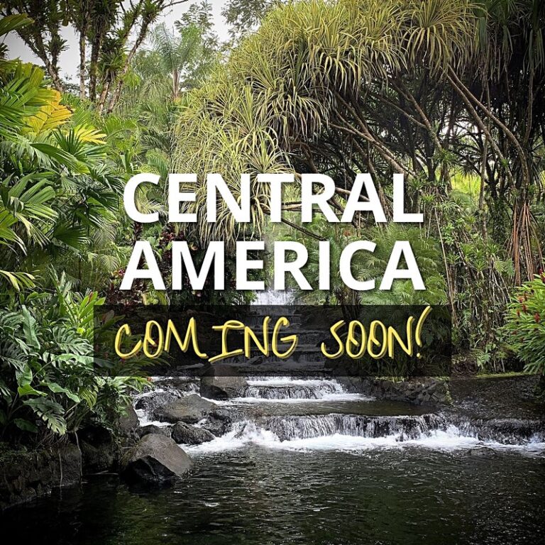 photo of thermal springs and waterfalls with the words “CENTRAL AMERICA Coming Soon!” typed across it